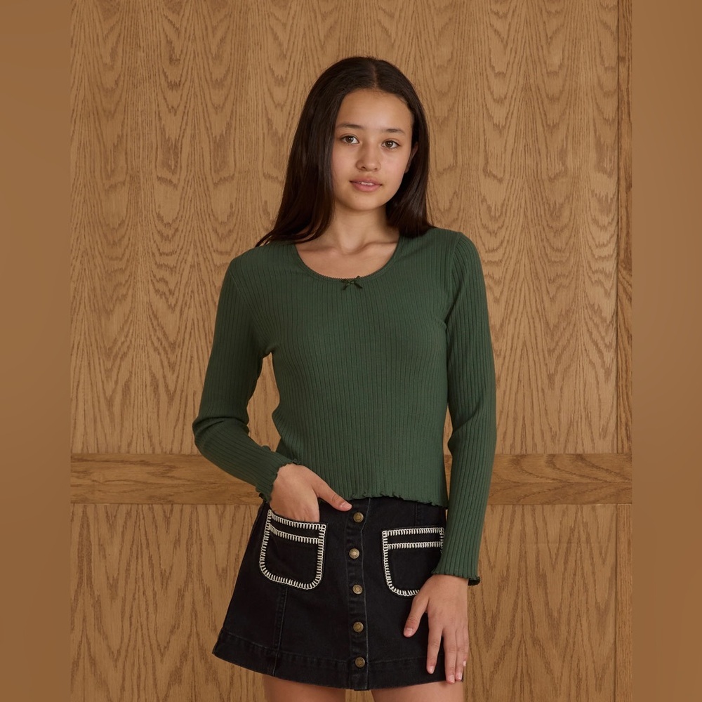 Rylee + Cru Green Ribbed Long Sleeve Top size 10y